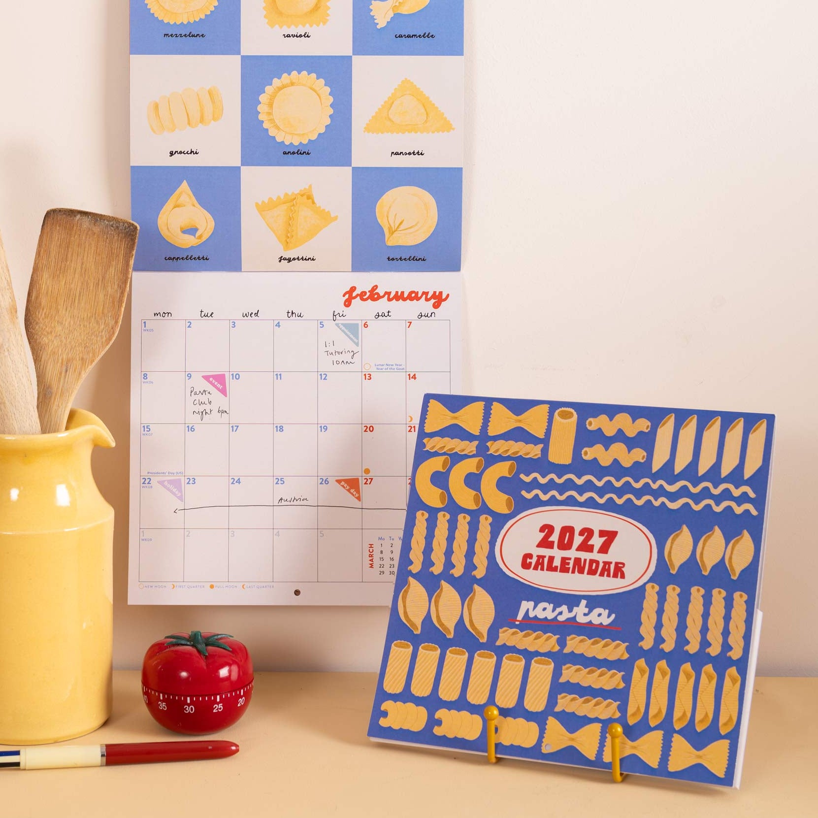2027 Love of Pasta wall calendar, 21 x 21cm compact calendar by Good Tuesday