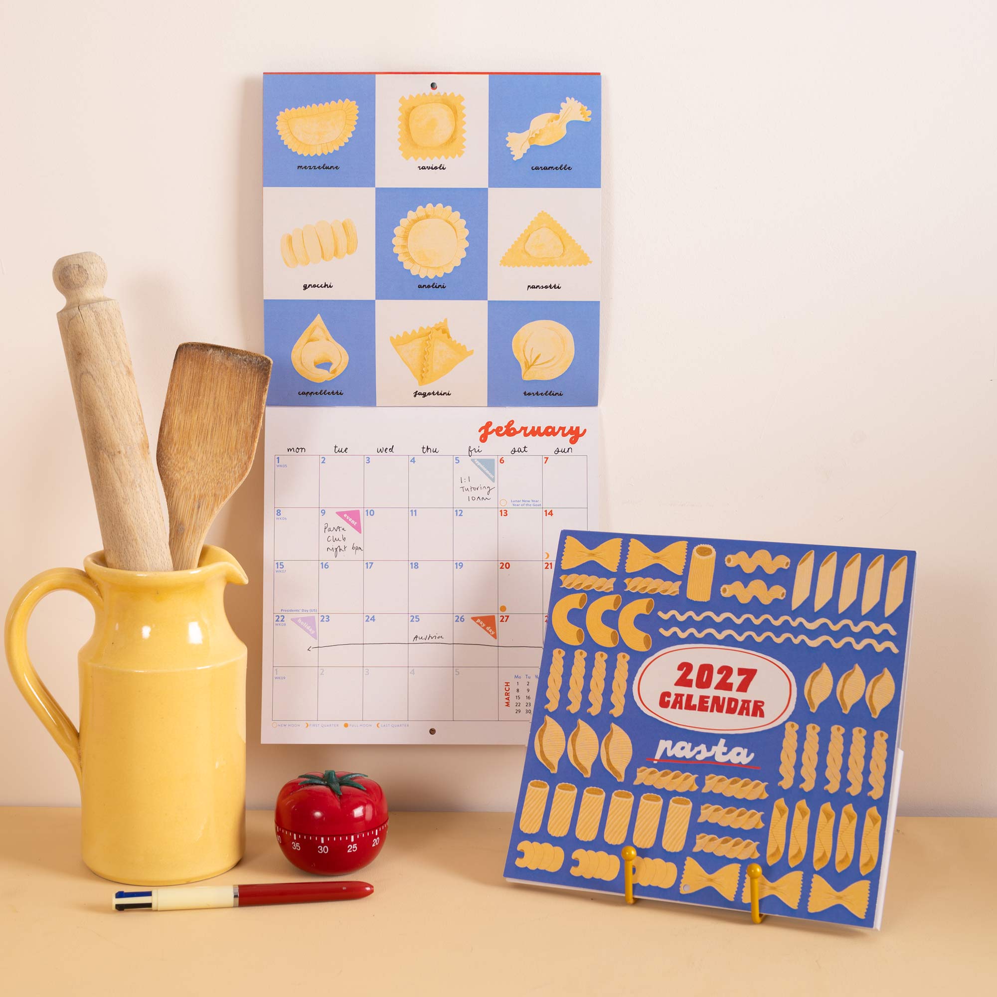 2027 Love of Pasta wall calendar, 21 x 21cm compact calendar by Good Tuesday