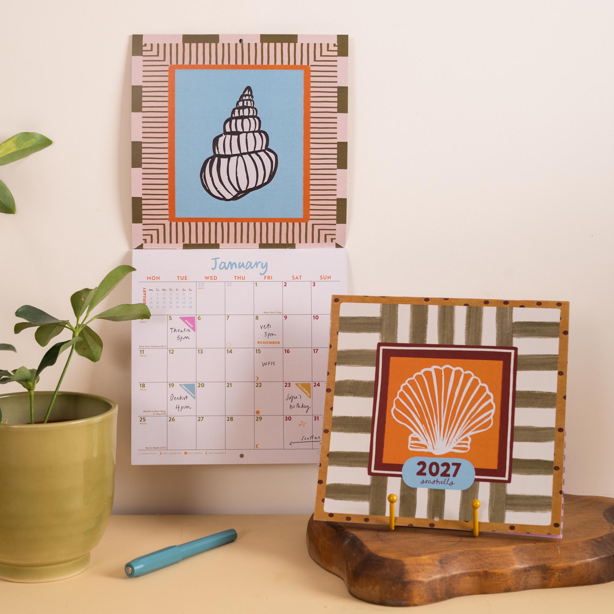 2027 Seashells wall calendar, 21 x 21cm compact calendar by Good Tuesday