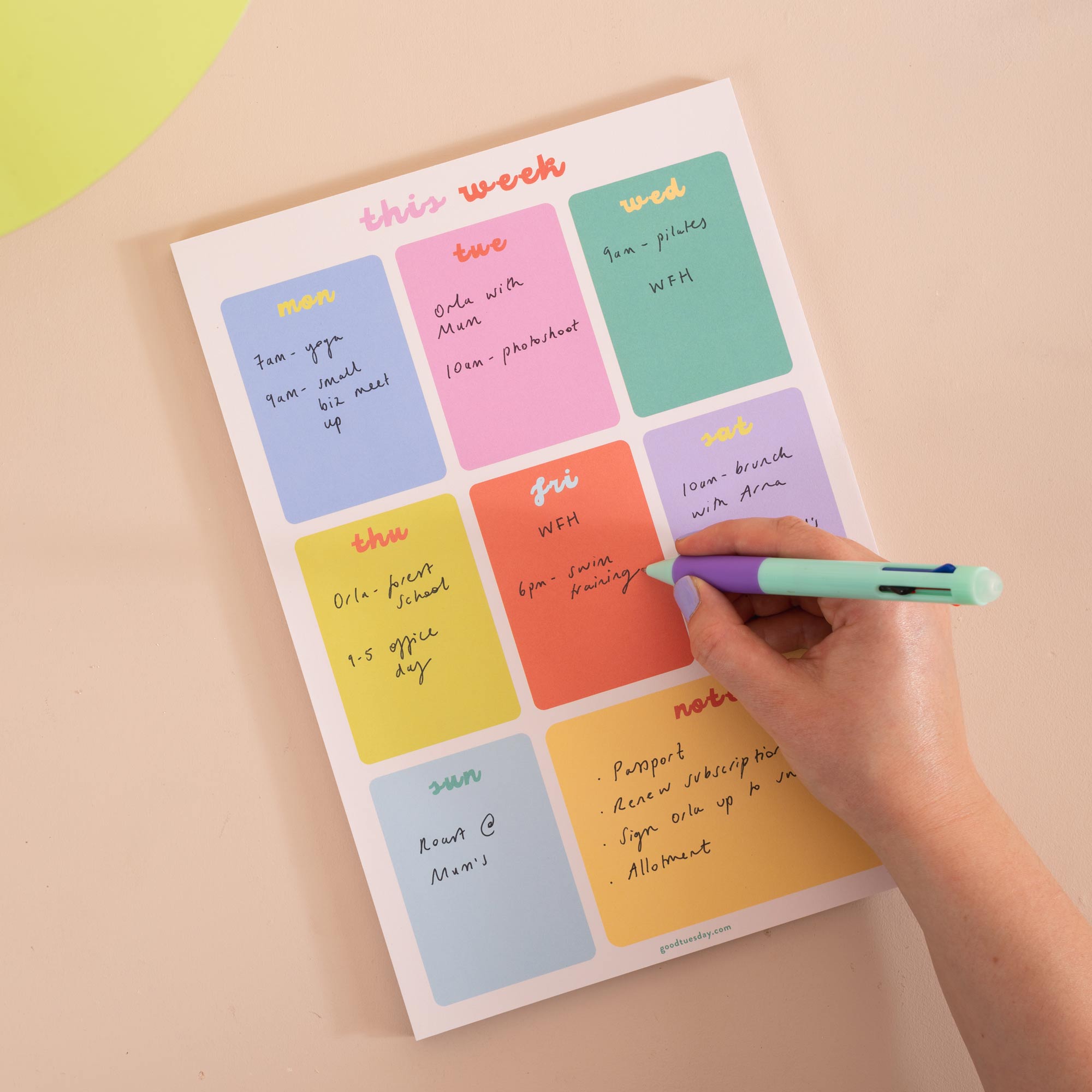 A4 Bright Side Weekly Planner Pad by Good Tuesday, sunny retro-palette weekly planner pad