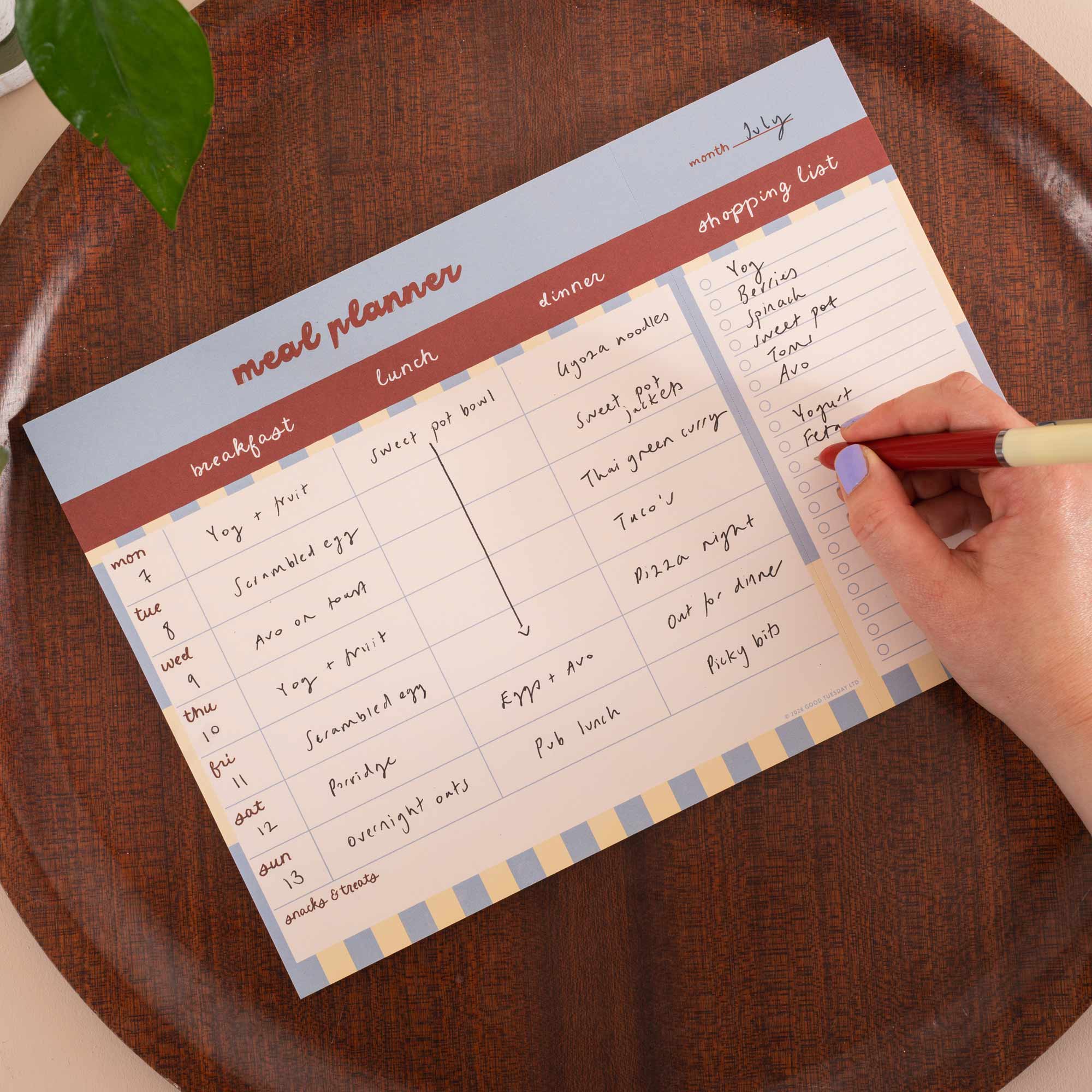 A4 Butter Blue Meal Planner Pad by Good Tuesday, butter yellow and blue meal planner pad