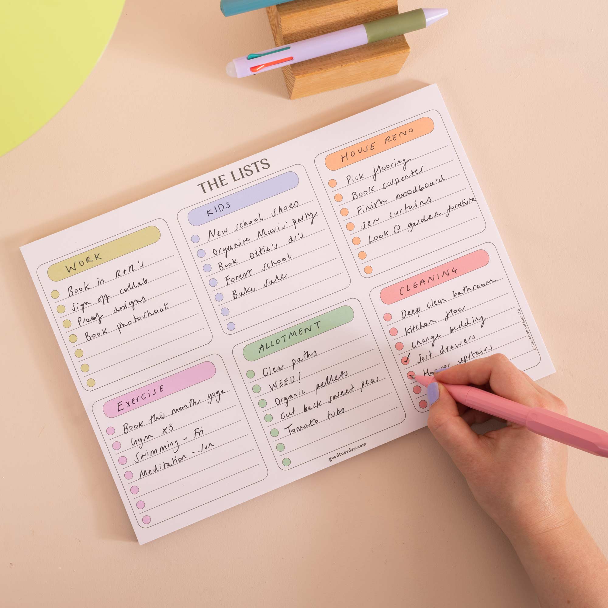 A4 Six List To Do Pad in Pastel by Good Tuesday, six colour-coded sections for separate lists