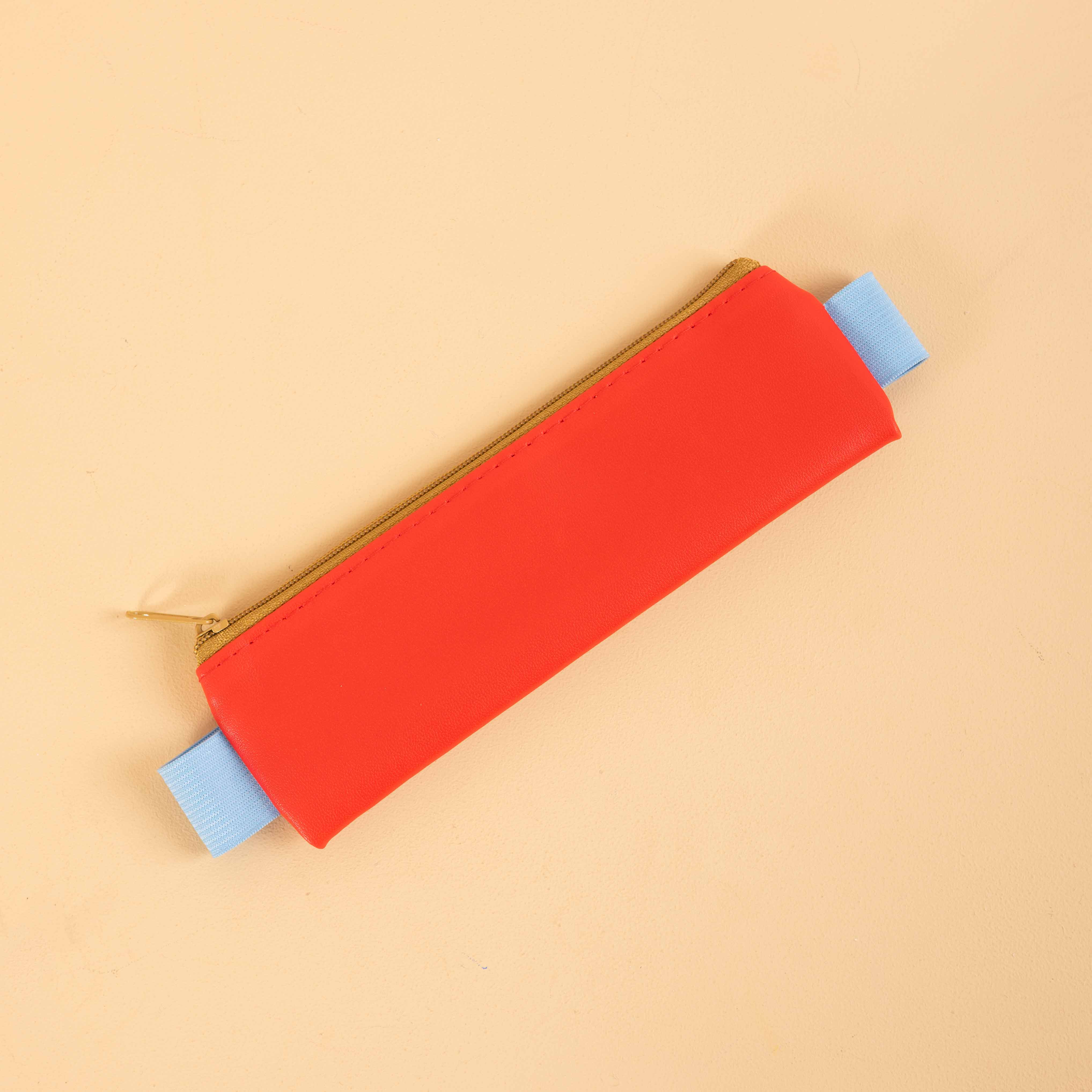 Kikkerland notebook pencil pouch in Red, slim zip pouch for pens and pencils