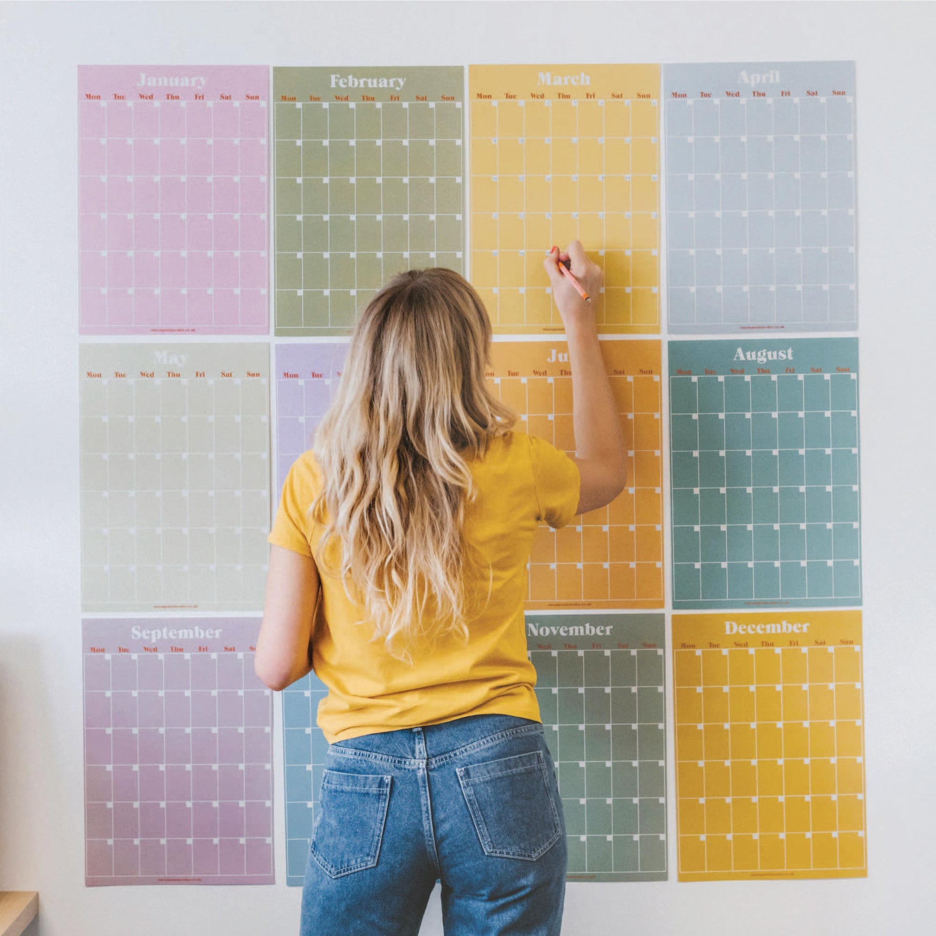 Large Monthly Undated A3 Wall Planner 12 Pages Pastels