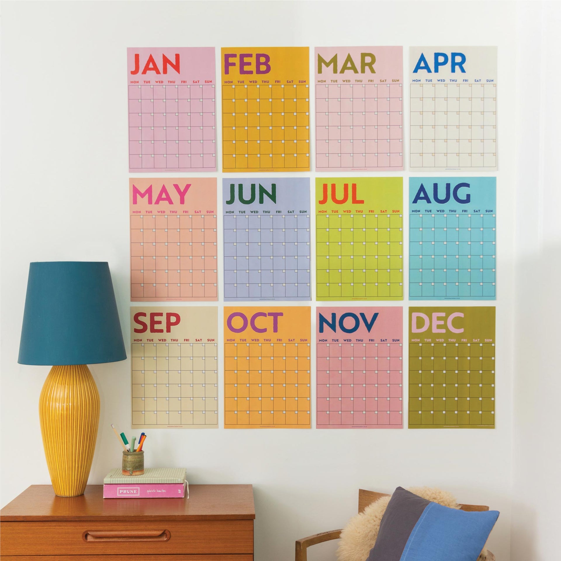 Large Monthly Undated A3 Wall Planner 12 Pages Colourburst