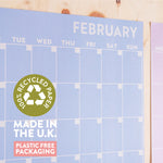 a peachy hues wall planner, 12 A3 pages hung together or separate, printed on 100% recycled paper in the UK
