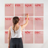 Large Monthly Undated A3 Wall Planner – 12 pink and red monthly pages