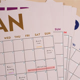Shine Bright wall planner, 12 A3 pages hung together or separate, printed on 100% recycled paper in the UK