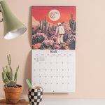 Good Tuesday 2026 Calendar with retro future spacescapes, fun, playful, designs 