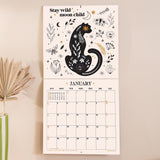 Inside of the Mystical Creatures 2026 calendar. Large monthly grid with week numbers, bank holidays, and lunar phases.