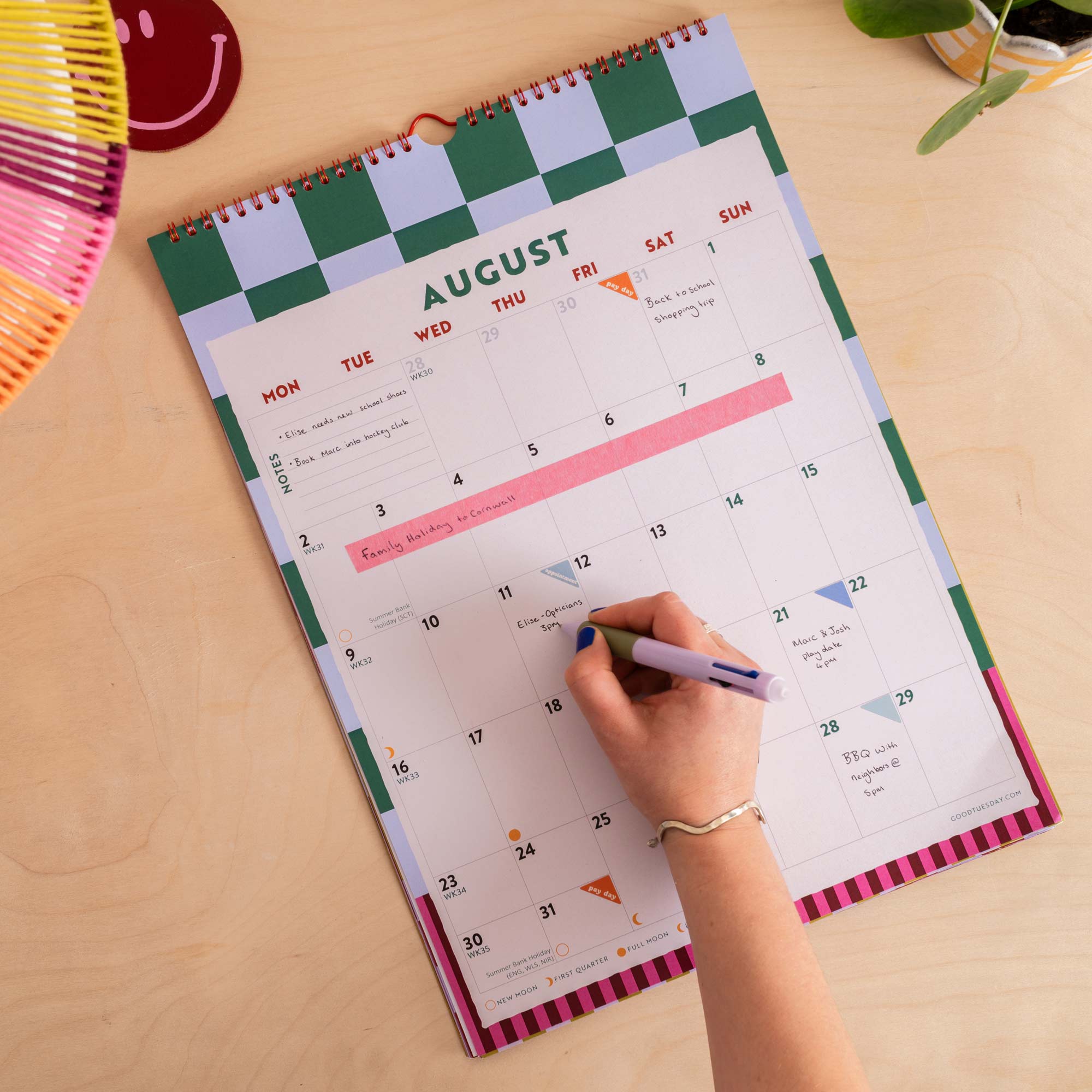 2027 Checks & Stripes A3 Calendar, month to view, Monday start