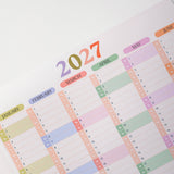 2027 Wall Planner with colourful month labels on a white background