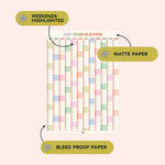 Soft Focus wall planner detail, weekends highlighted for easy planning