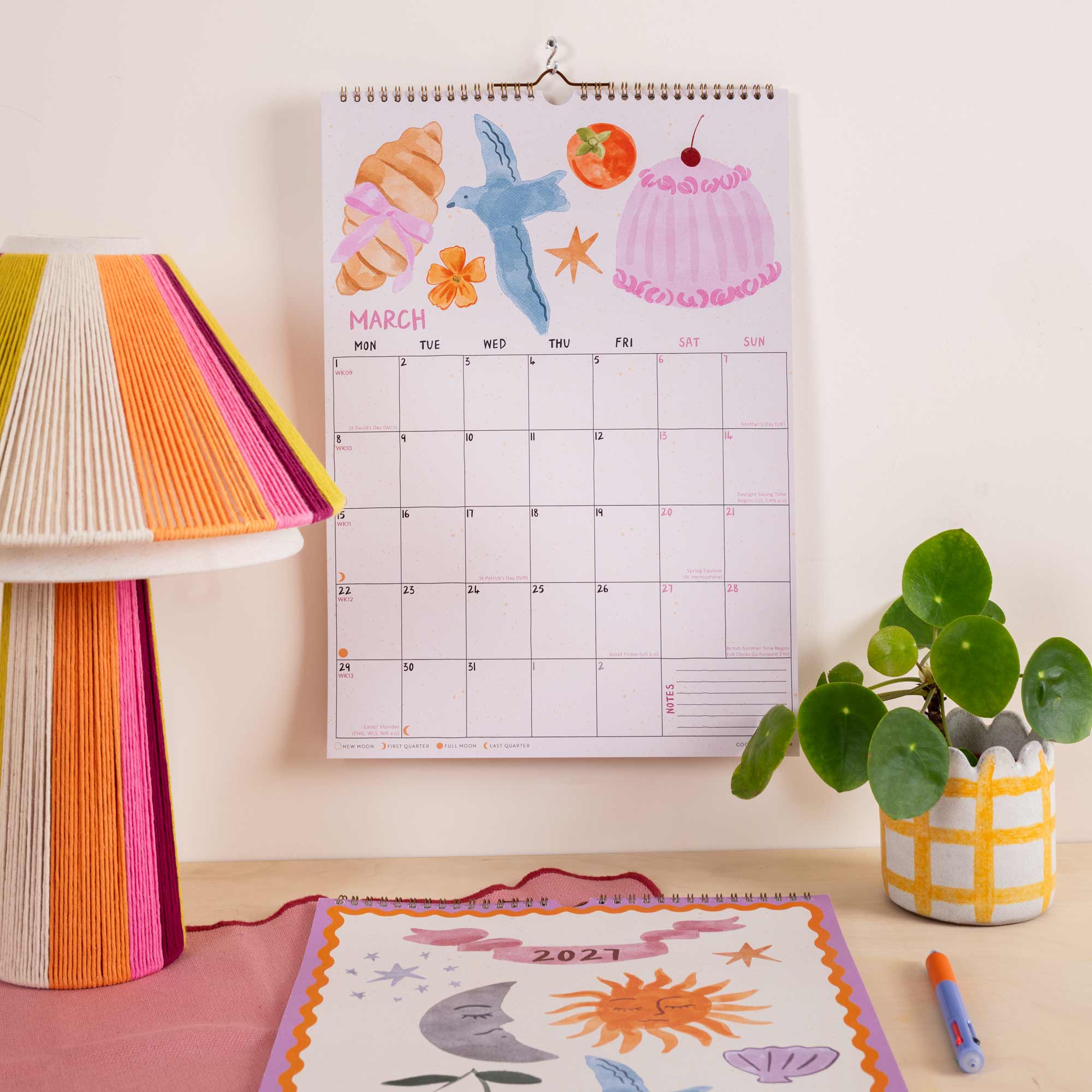 2027 The Good Life A3 Calendar, Monday start, moon phases