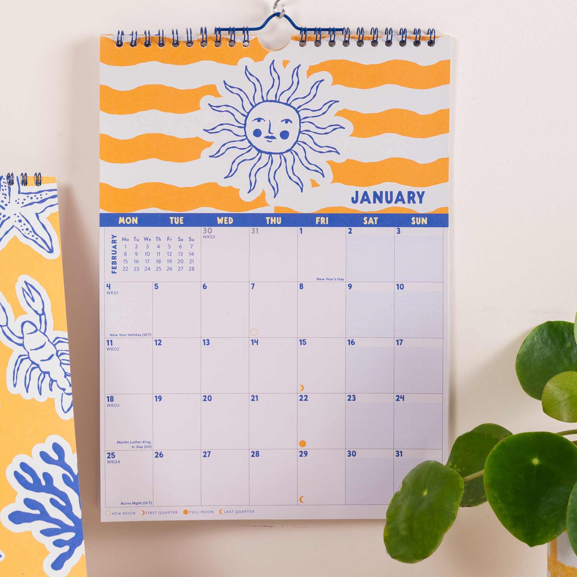 2027 Amalfi Sunshine A4 Calendar, moon phases and week numbers
