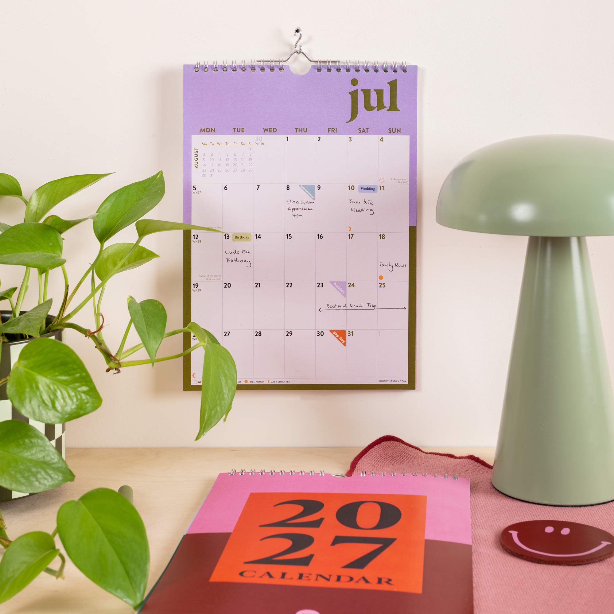 2027 Bold Block A4 Calendar, Monday start, moon phases