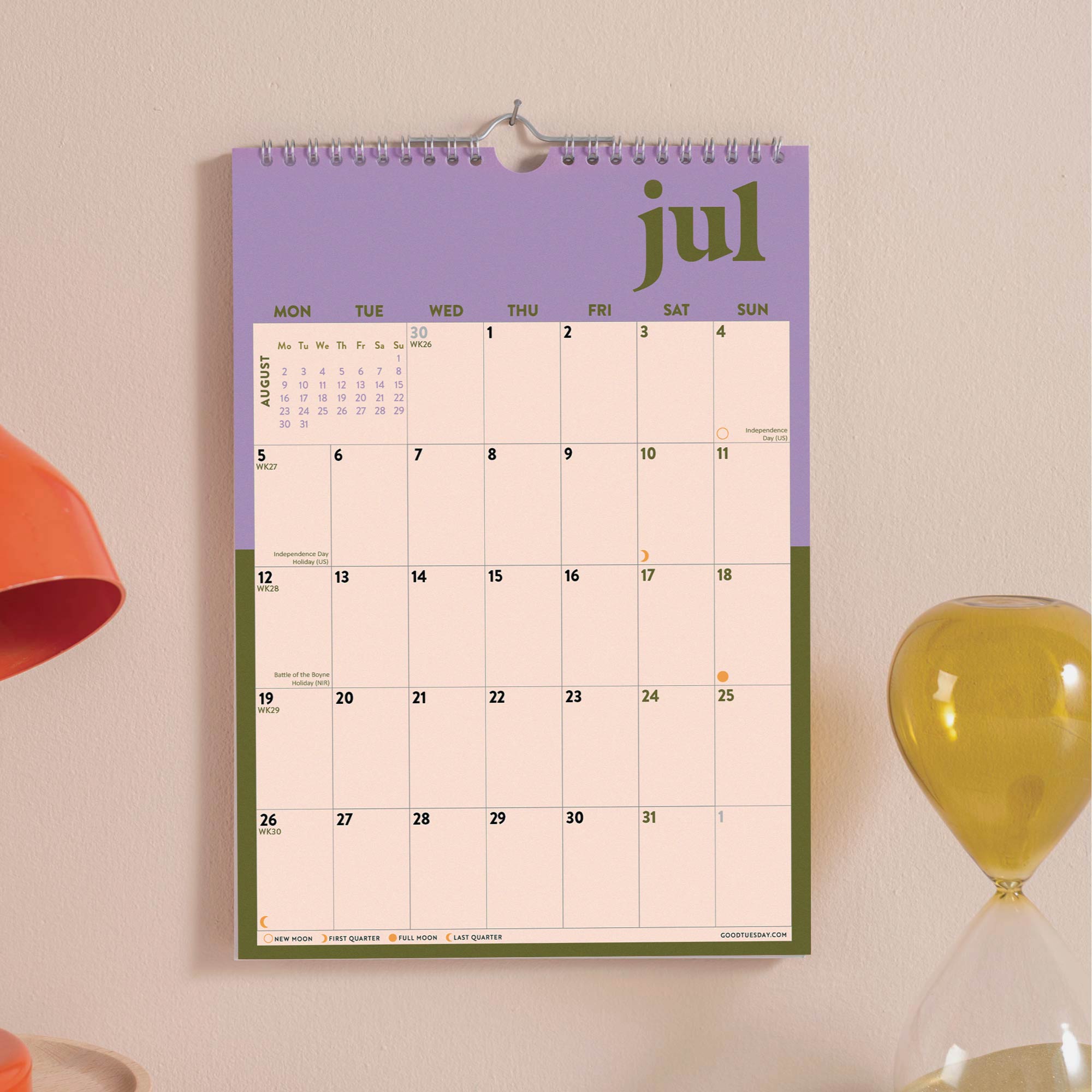 2027 Bold Block A4 Calendar, moon phases and week numbers included