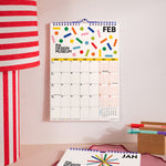 2027 Design Museum Calendar, Dots & Grids, month to view February with moon phases and mini months