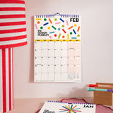 2027 Design Museum Calendar, Dots & Grids, month to view February with moon phases and mini months