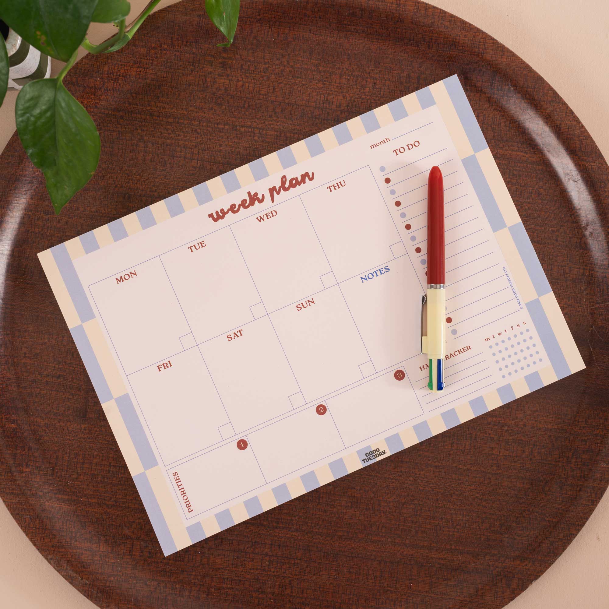 A4 Butter Blue Weekly Planner Pad, Monday to Sunday weekly view