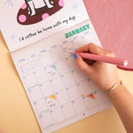 Dog Life wall calendar, month to view grid with dog illustrations