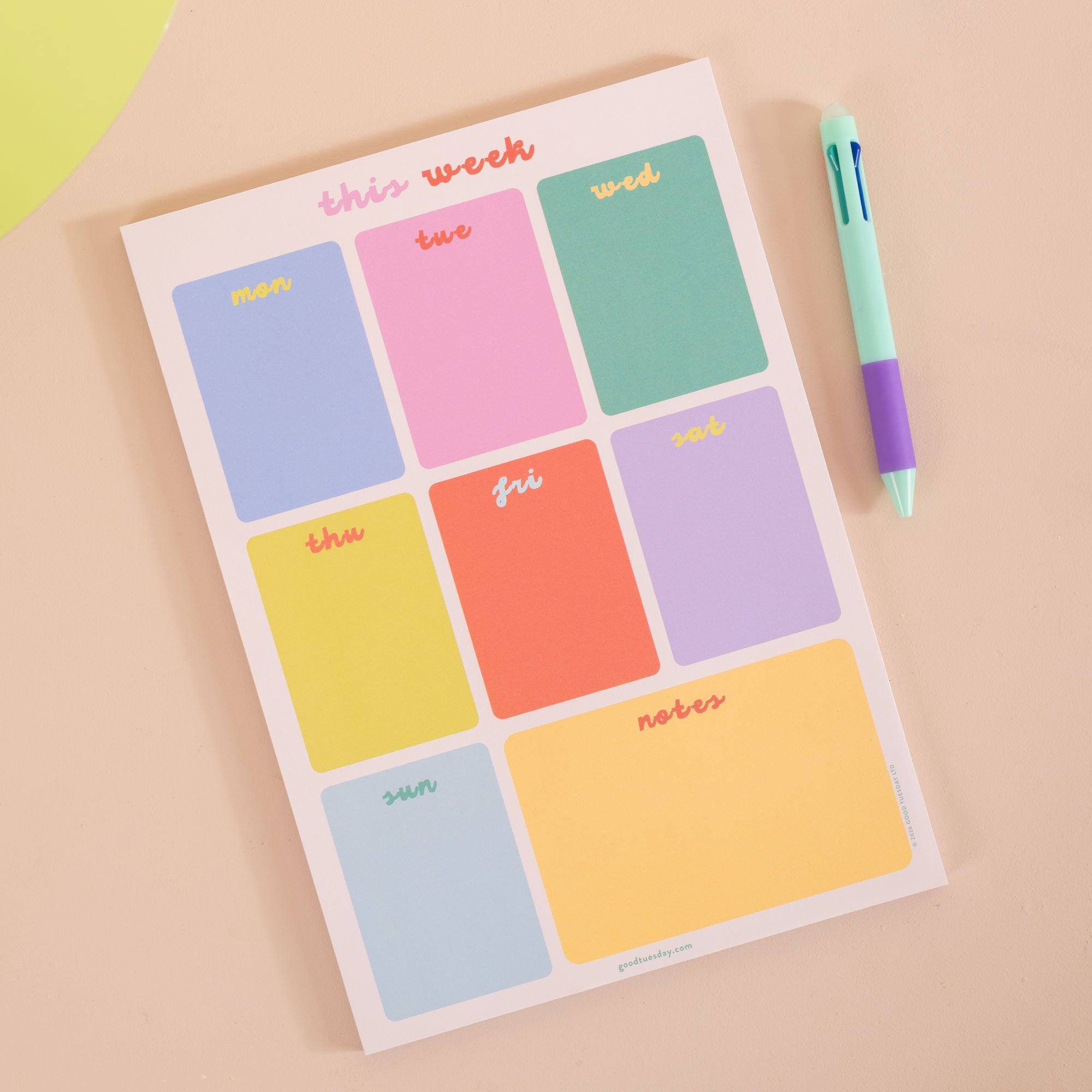 A4 Bright Side Weekly Planner Pad, Monday to Sunday weekly view
