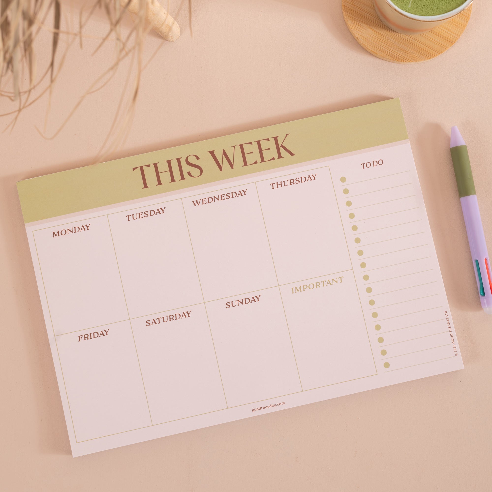 A4 Matcha Weekly Planner Pad, Monday to Sunday weekly view