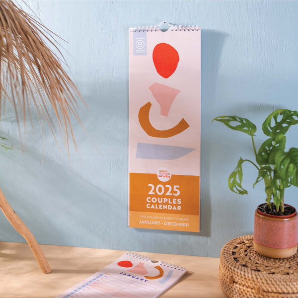 2025 2 column couples calendar. slim planner. 100% recycled paper planner. made in the UK.