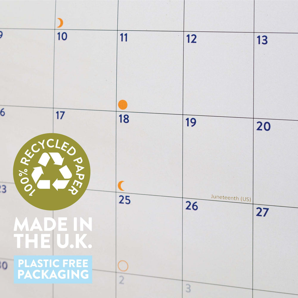 Folk Art Calendar. 2025 large square calendar. Art planner. illustrated calendar. 100% recycled paper. Made in the UK.