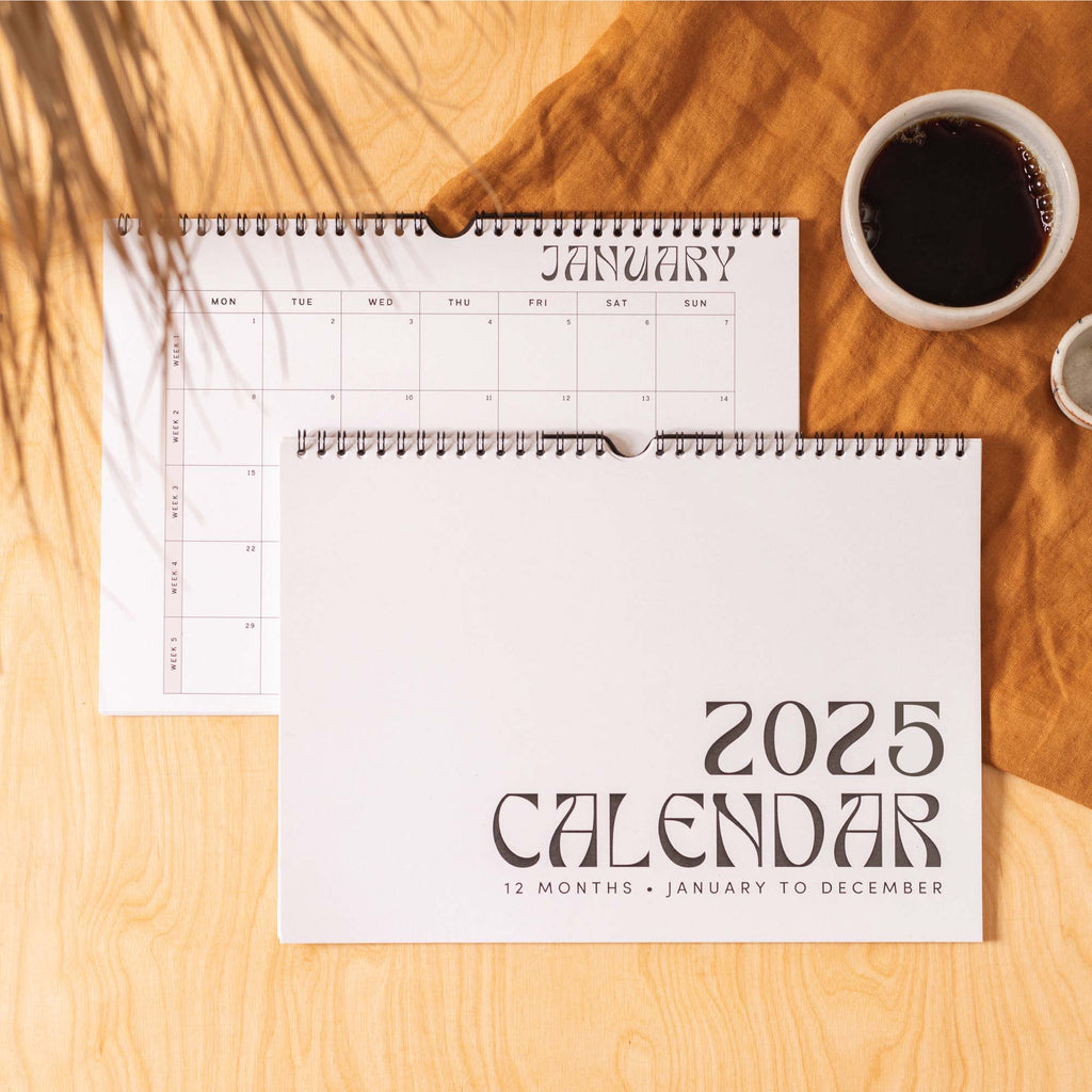 2025 calendar. A4 planner. minimal. recycled paper calendar. stationery made in the UK.