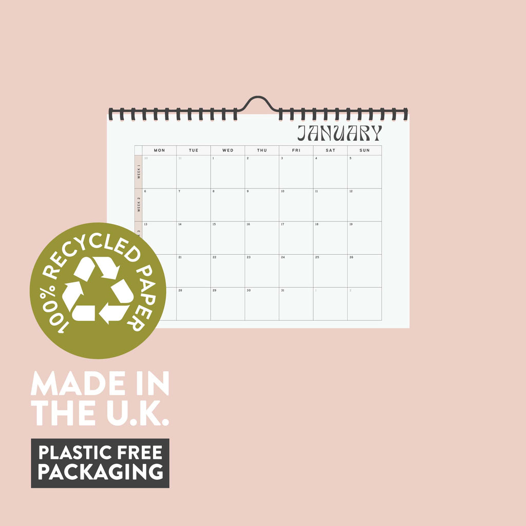 2025 calendar. A4 planner. minimal. recycled paper calendar. stationery made in the UK.