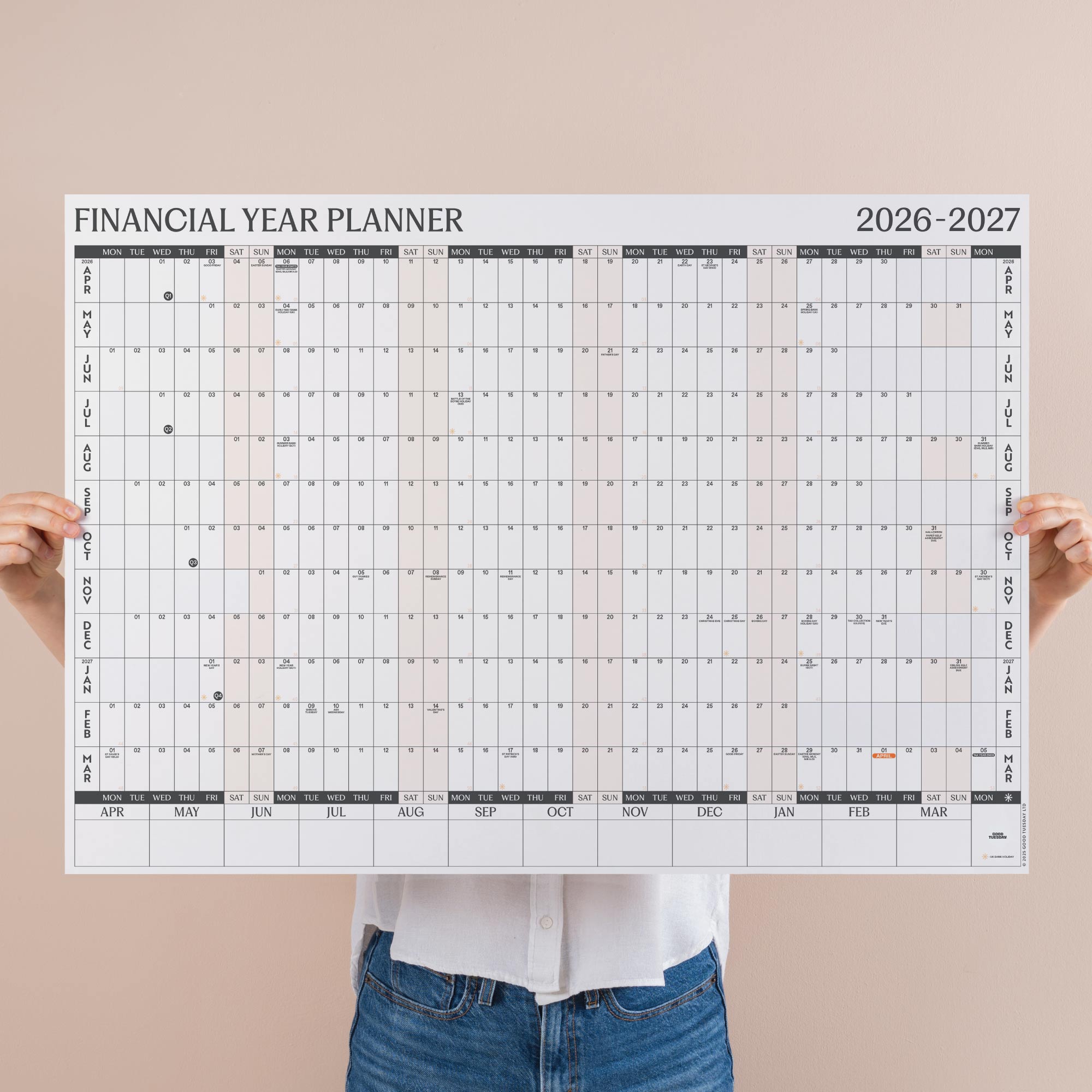 A1 Landscape financial year wall planner, 2026 - 2027 financial year. 