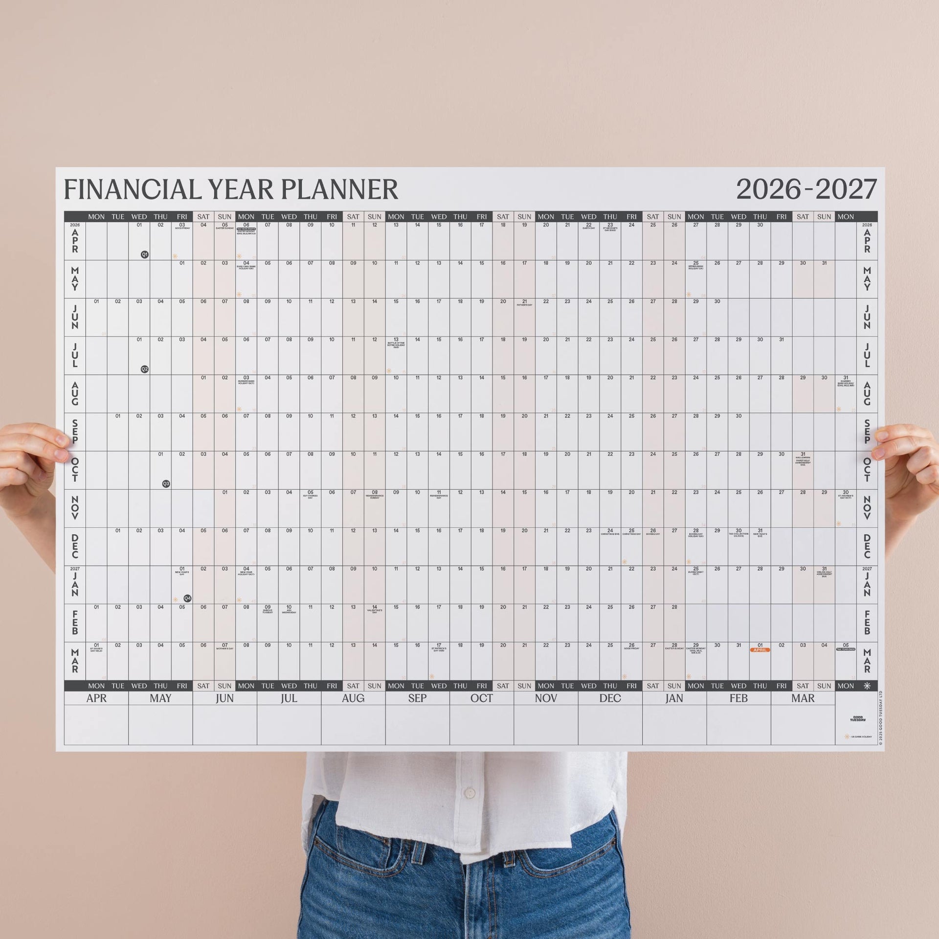 2026 2027 Financial Year A1 Wall Planner Minimalist