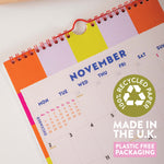 Good Tuesday A4 2026 calendar, in a joyful, maximalist design, 100% recycled paper, made in the UK and plastic free packaging
