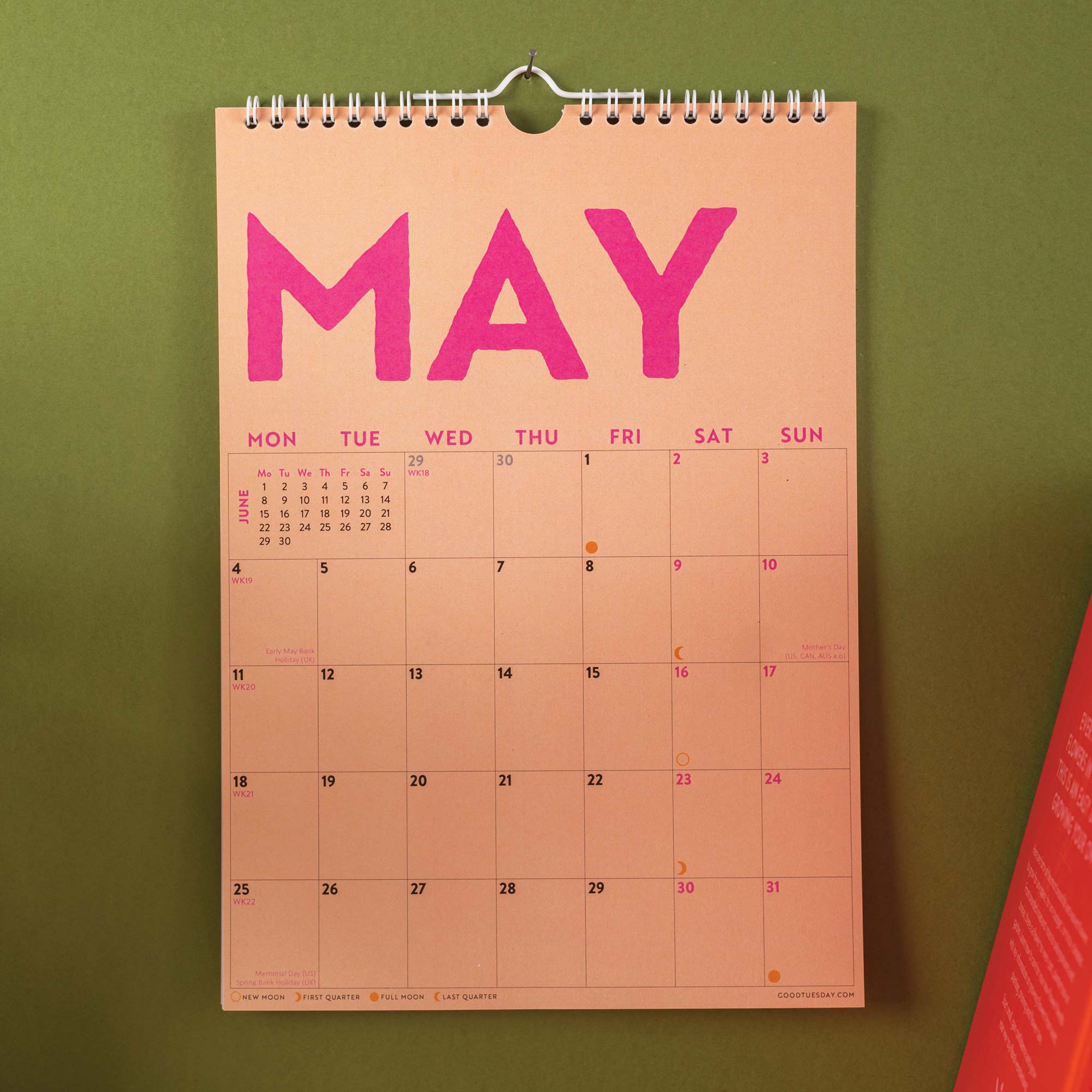 Good Tuesday 2026 A4 Colourburst calendar, bold colours, 12 months January to December