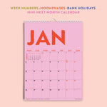Good Tuesday 2026 A4 Colourburst calendar, bold colours, 12 months January to December, Week Numbers, Moon Phases, Bank Holidays, Mini Next month Calendar