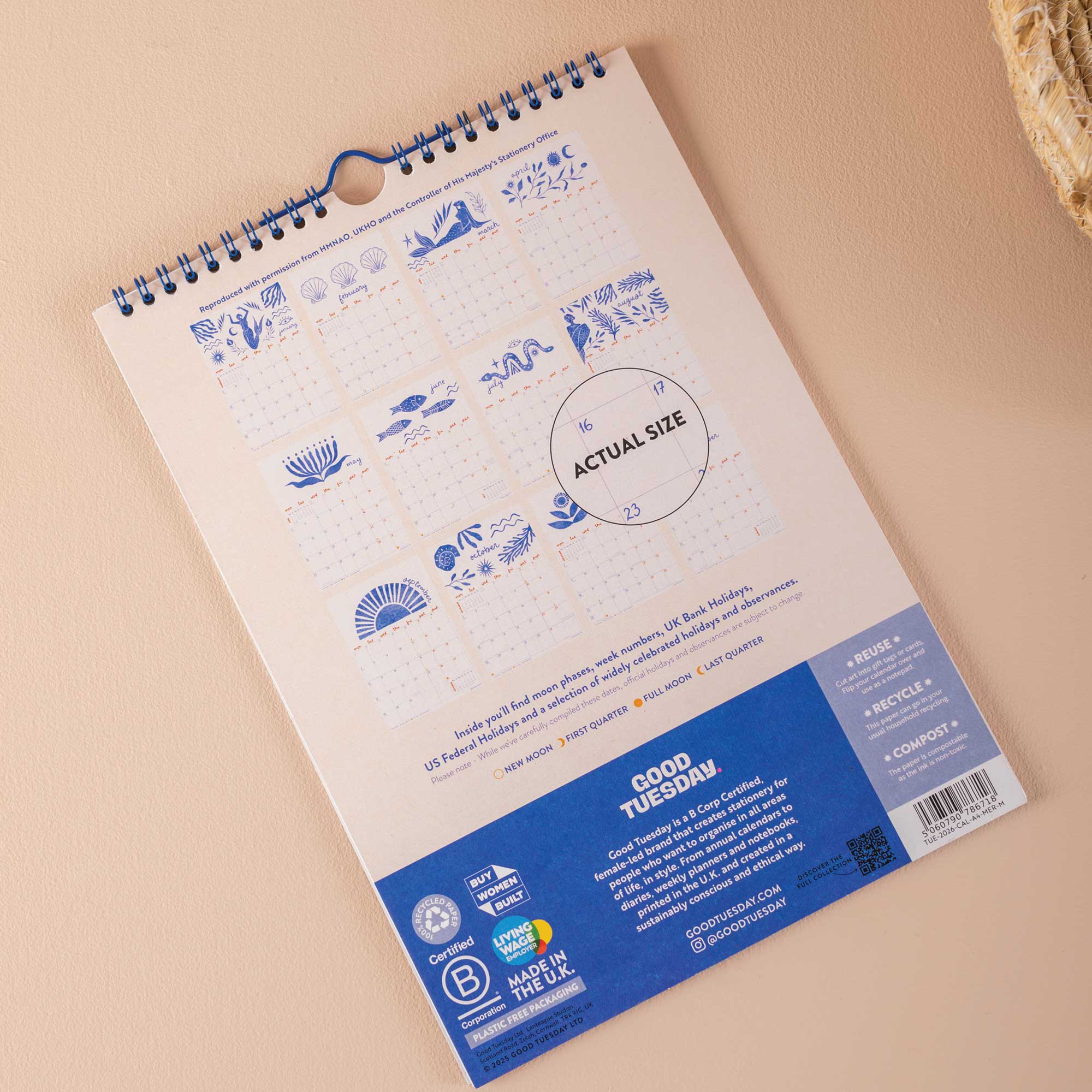 Ocean and Mermaid design 2026.
Recycled paper, made in the UK. 