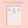 Creative 2026 Calendar with mermaid illustrations. Made in the UK. Week Numbers, Moonphases, Bank Holidays. Mini Next Month Calendar.