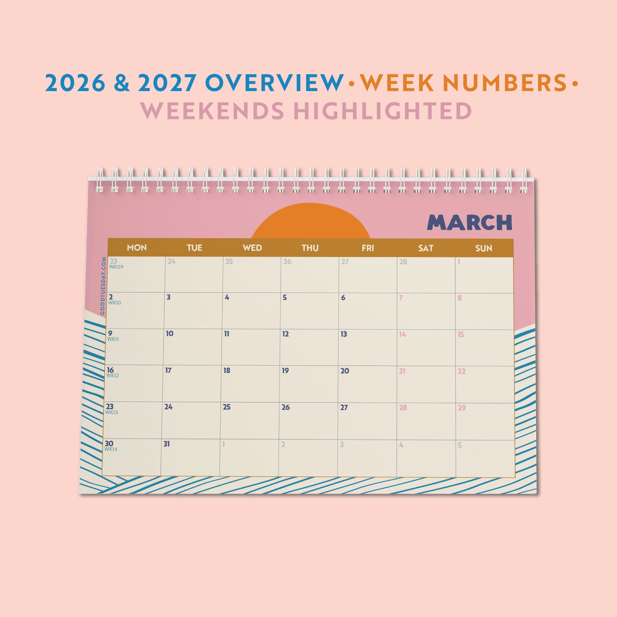 Calendar for 2026 with weekends highlighted 