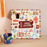 Front cover of 2026 large art calendar - travel design with iconic destinations throughout. Printed on 100% recycled paper.