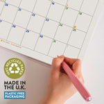 2027 wall calendar printed on recycled paper, with make in the UK and plastic free packaging