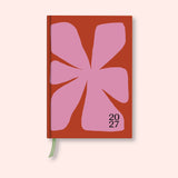 Les Fleurs weekly 2027 diary with on a pink background. B Corp. Recycled paper.