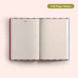 Open 2027 Diary with lined and dotted notes pages on a pink background