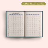 Open the 2027 Full Year Planner Overview on a pink background. Yearly Diary. Recycled paper.