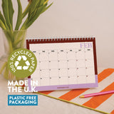 Inner Page of 2027 desk calendar showing the monthly grid layout, made in the UK, 100% recycled paper plastic free packaging in design Bold Block