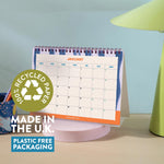 Inner Page of 2027 desk calendar showing the monthly grid layout, made in the UK, 100% recycled paper plastic free packaging in design Coastal Stripe