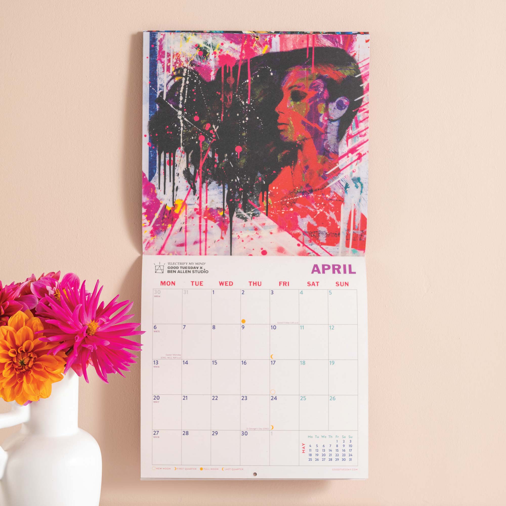 Good Tuesday 2026 calendar, in collaboration with Artist Ben Allen, bold, striking, graphic visuals 