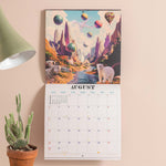 Good Tuesday 2026 Calendar with retro future spacescapes, fun, playful, designs 
