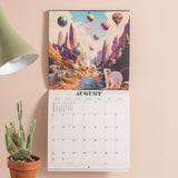 Good Tuesday 2026 Calendar with retro future spacescapes, fun, playful, designs 