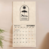 Inside of the Surf Art 2026 calendar. Large monthly grid with week numbers, bank holidays, and lunar phases.